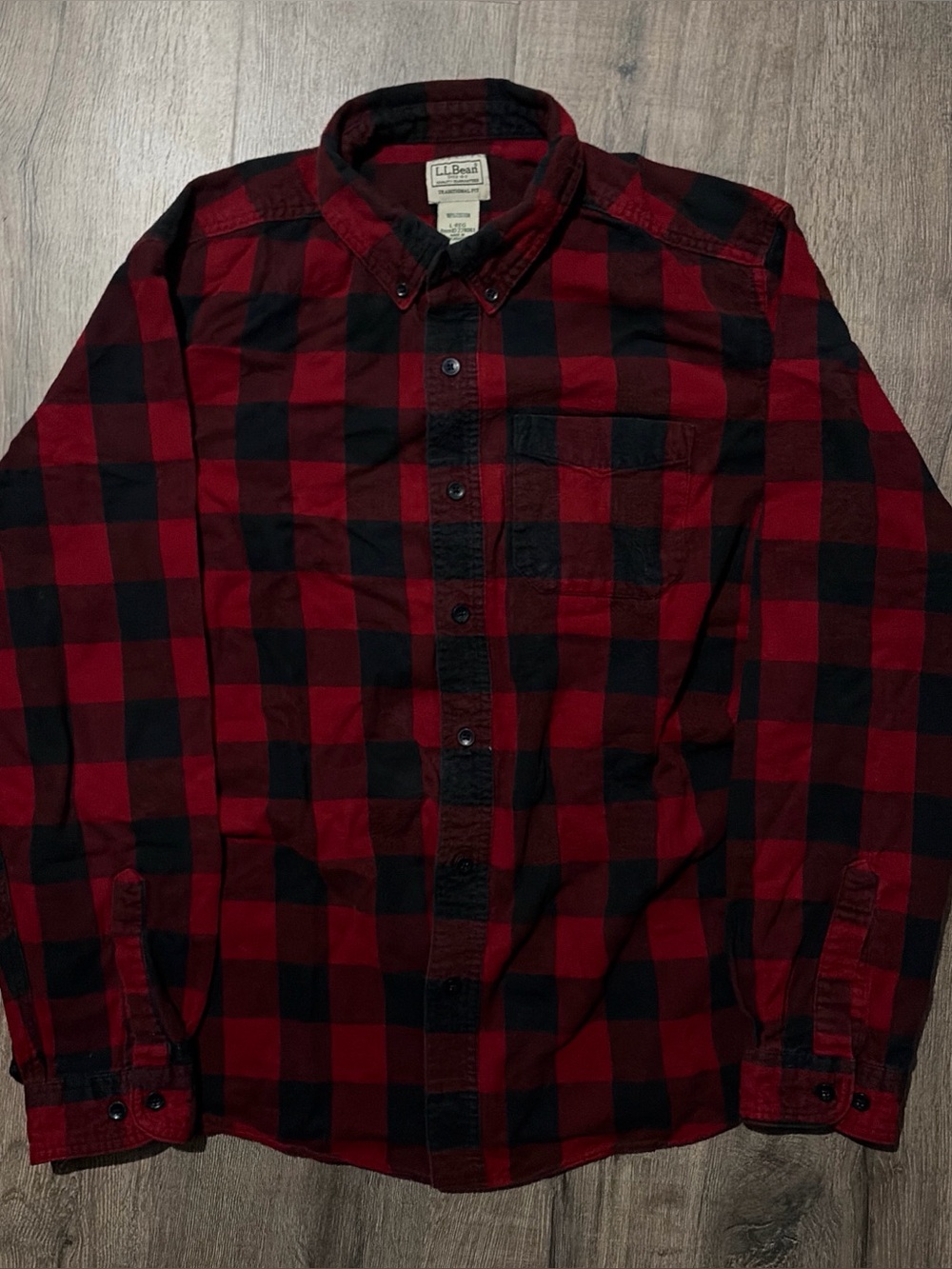 L.L. Bean Red and Black Buffalo Plaid Flannel Shirt Large